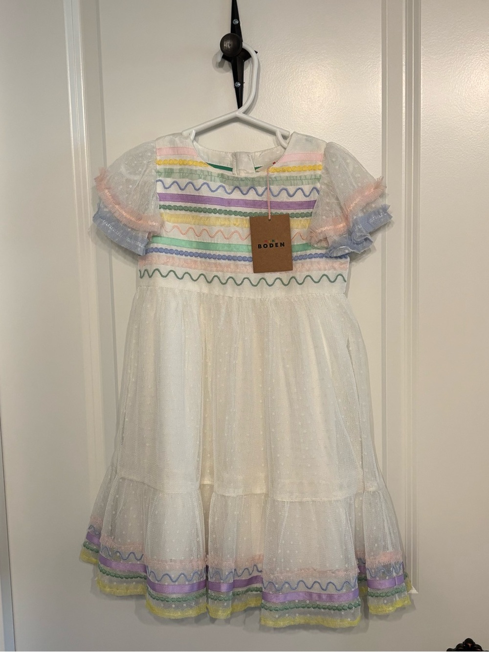 Boden White Dress with Pastel Trim